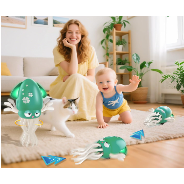 Dancing Squid Baby Toy, Electric Crawling Octopus Tummy Time Toy, Rechargeable Magic Dancing Music Squid Baby Toys for 3 4 5 6 Year Old Kids Boy Girl Birthday Gifts Christmas Stocking Stuffers