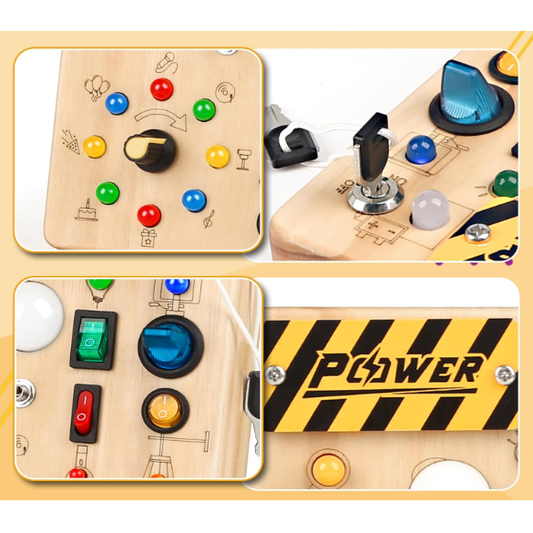 Toddler Busy Board, 19 Led Wooden Sensory Board Educational Toy, Montessori Toys for 1-6 Year Old, Travel Toys Gifts for Toddlers Boys and Girls