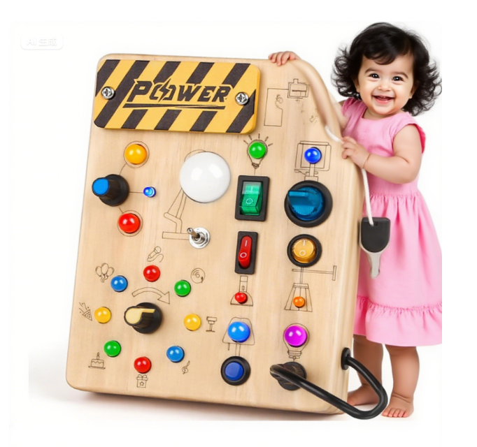 Toddler Busy Board, 19 Led Wooden Sensory Board Educational Toy, Montessori Toys for 1-6 Year Old, Travel Toys Gifts for Toddlers Boys and Girls