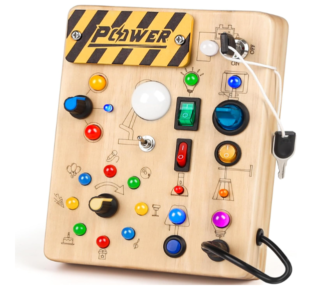 Toddler Busy Board, 19 Led Wooden Sensory Board Educational Toy, Montessori Toys for 1-6 Year Old, Travel Toys Gifts for Toddlers Boys and Girls