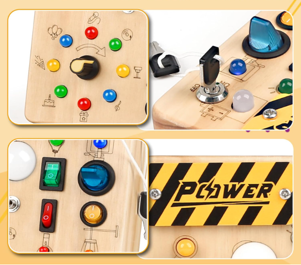Toddler Busy Board, 19 Led Wooden Sensory Board Educational Toy, Montessori Toys for 1-6 Year Old, Travel Toys Gifts for Toddlers Boys and Girls