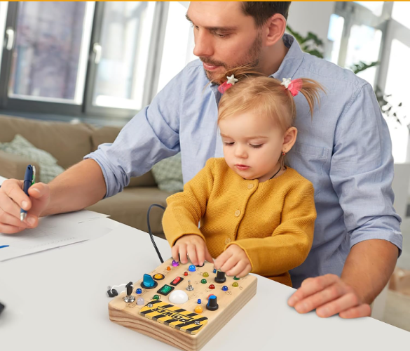 Toddler Busy Board, 19 Led Wooden Sensory Board Educational Toy, Montessori Toys for 1-6 Year Old, Travel Toys Gifts for Toddlers Boys and Girls