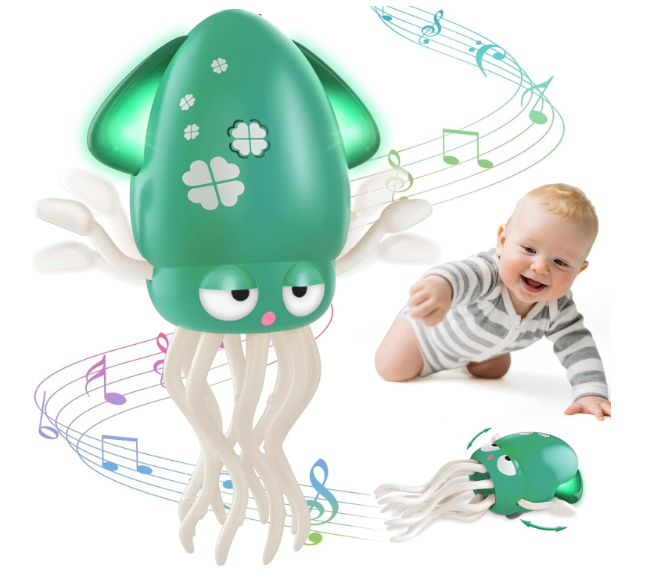Dancing Squid Baby Toy, Electric Crawling Octopus Tummy Time Toy, Rechargeable Magic Dancing Music Squid Baby Toys for 3 4 5 6 Year Old Kids Boy Girl Birthday Gifts Christmas Stocking Stuffers