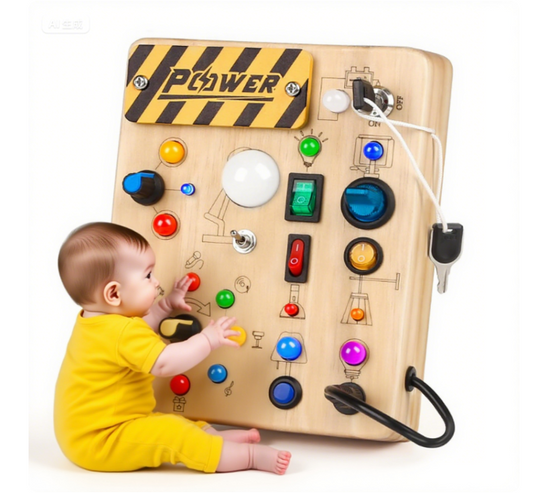 Toddler Busy Board, 19 Led Wooden Sensory Board Educational Toy, Montessori Toys for 1-6 Year Old, Travel Toys Gifts for Toddlers Boys and Girls