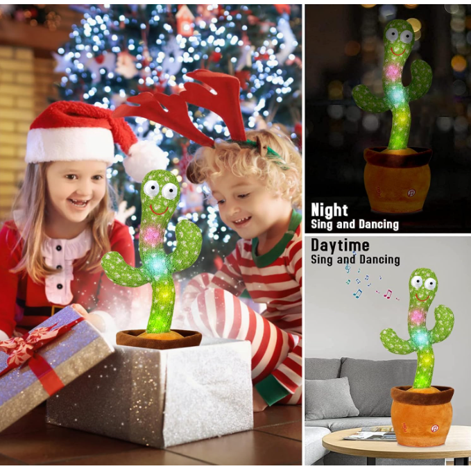Rechargeable Dancing & Talking Cactus — LED Musical Plush, Voice Repeat