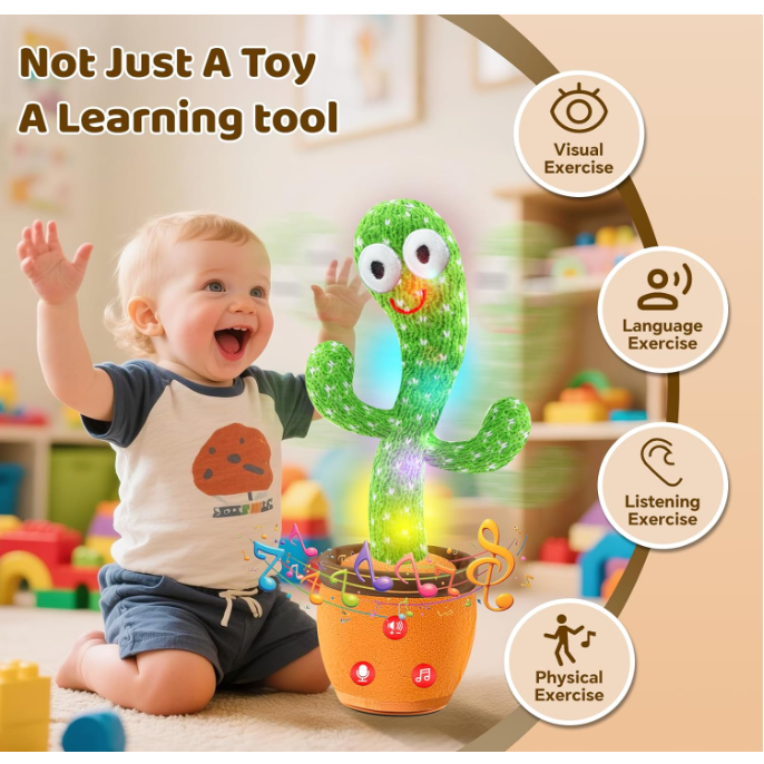 Rechargeable Dancing & Talking Cactus — LED Musical Plush, Voice Repeat