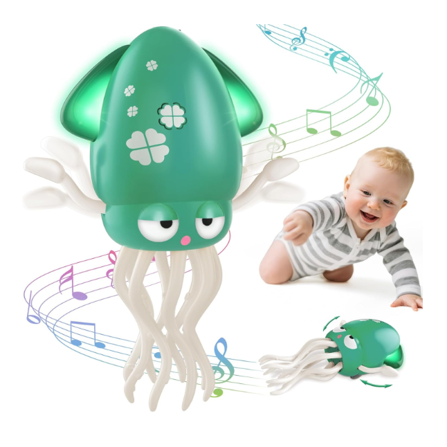 Dancing Squid Baby Toy, Electric Crawling Octopus Tummy Time Toy, Rechargeable Magic Dancing Music Squid Baby Toys for 3 4 5 6 Year Old Kids Boy Girl Birthday Gifts Christmas Stocking Stuffers