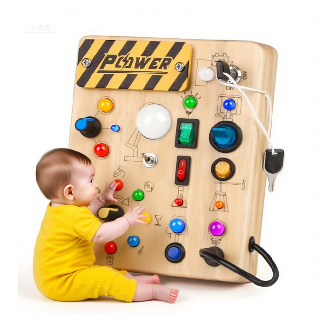 Toddler Busy Board, 19 Led Wooden Sensory Board Educational Toy, Montessori Toys for 1-6 Year Old, Travel Toys Gifts for Toddlers Boys and Girls