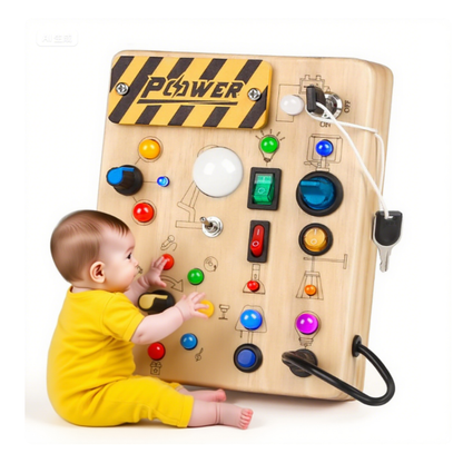 Toddler Busy Board, 19 Led Wooden Sensory Board Educational Toy, Montessori Toys for 1-6 Year Old, Travel Toys Gifts for Toddlers Boys and Girls