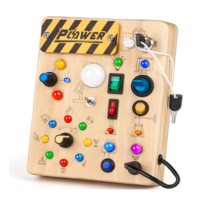 Toddler Busy Board, 19 Led Wooden Sensory Board Educational Toy, Montessori Toys for 1-6 Year Old, Travel Toys Gifts for Toddlers Boys and Girls