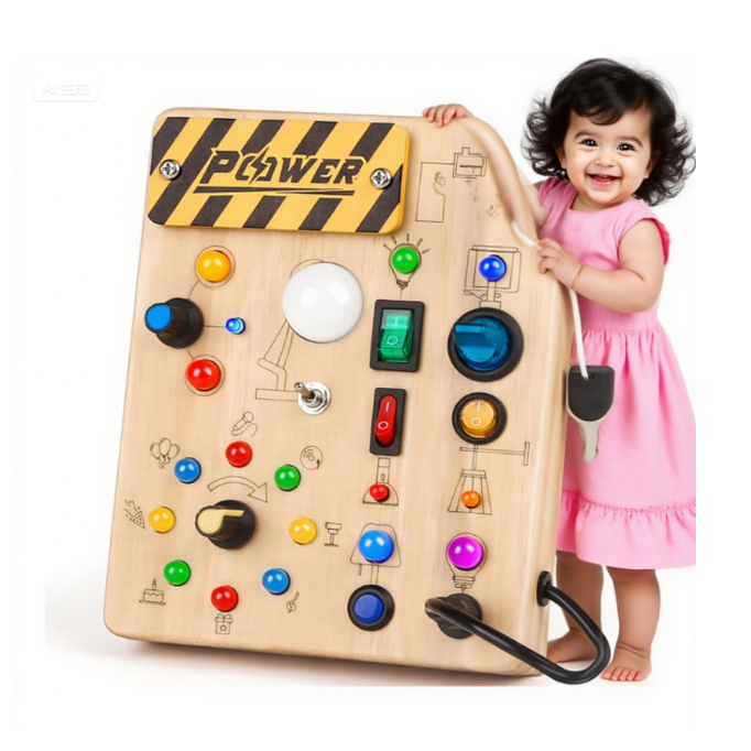 Toddler Busy Board, 19 Led Wooden Sensory Board Educational Toy, Montessori Toys for 1-6 Year Old, Travel Toys Gifts for Toddlers Boys and Girls