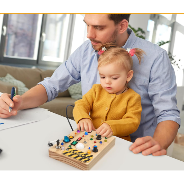 Toddler Busy Board, 19 Led Wooden Sensory Board Educational Toy, Montessori Toys for 1-6 Year Old, Travel Toys Gifts for Toddlers Boys and Girls